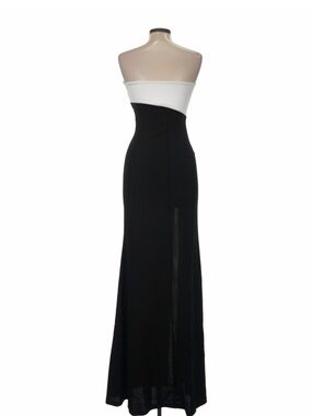 Black Strapless cocktail dress with White Bust Band and side leg slit